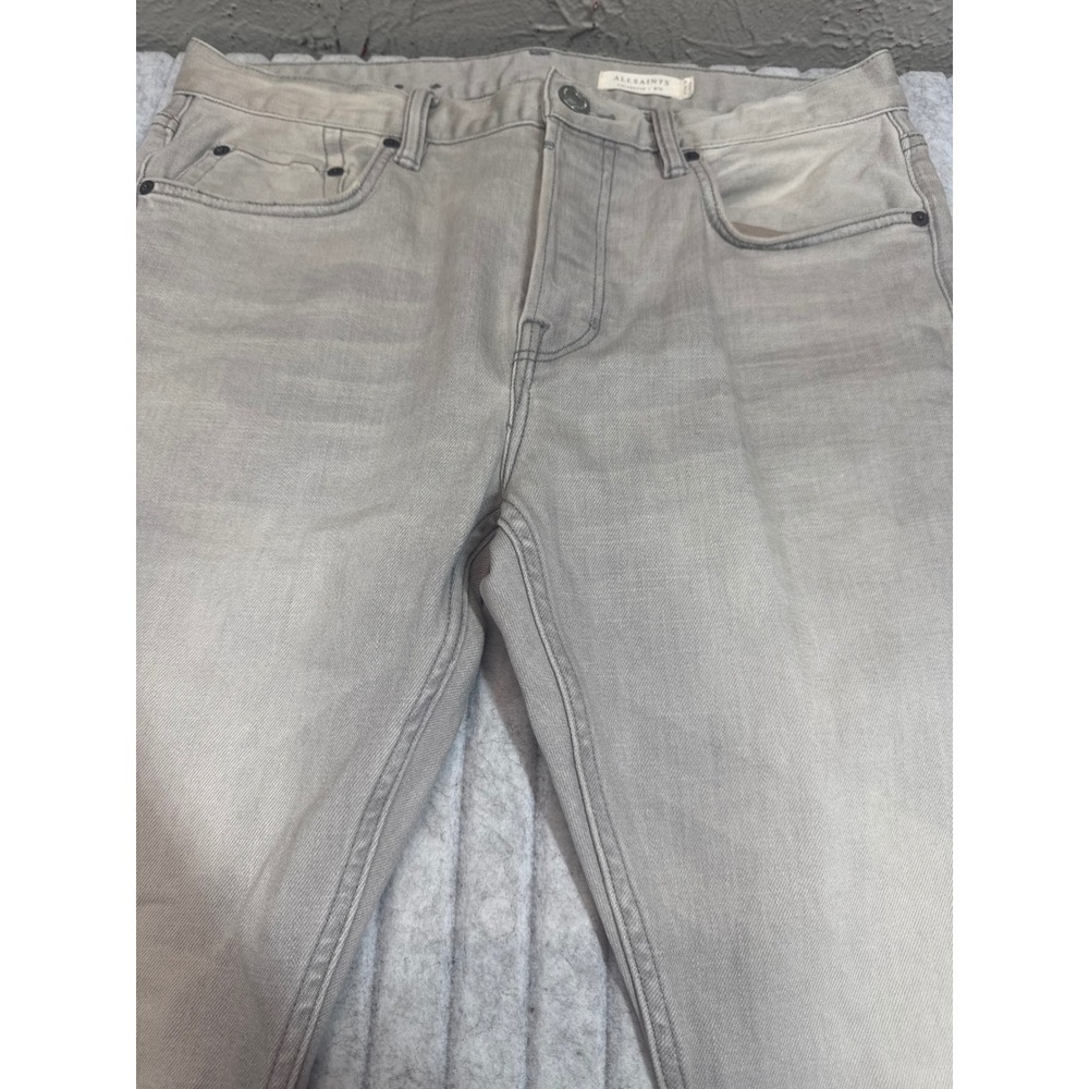 AllSaints Cigarette Slim Tapered Jeans Light Grey Faded Wash Mens W32 L31